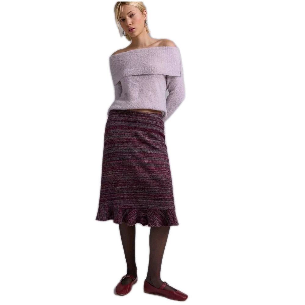 ReMADE By UO Remnants Knee Length Sweater Midi skirt Size M New Knit Burgundy